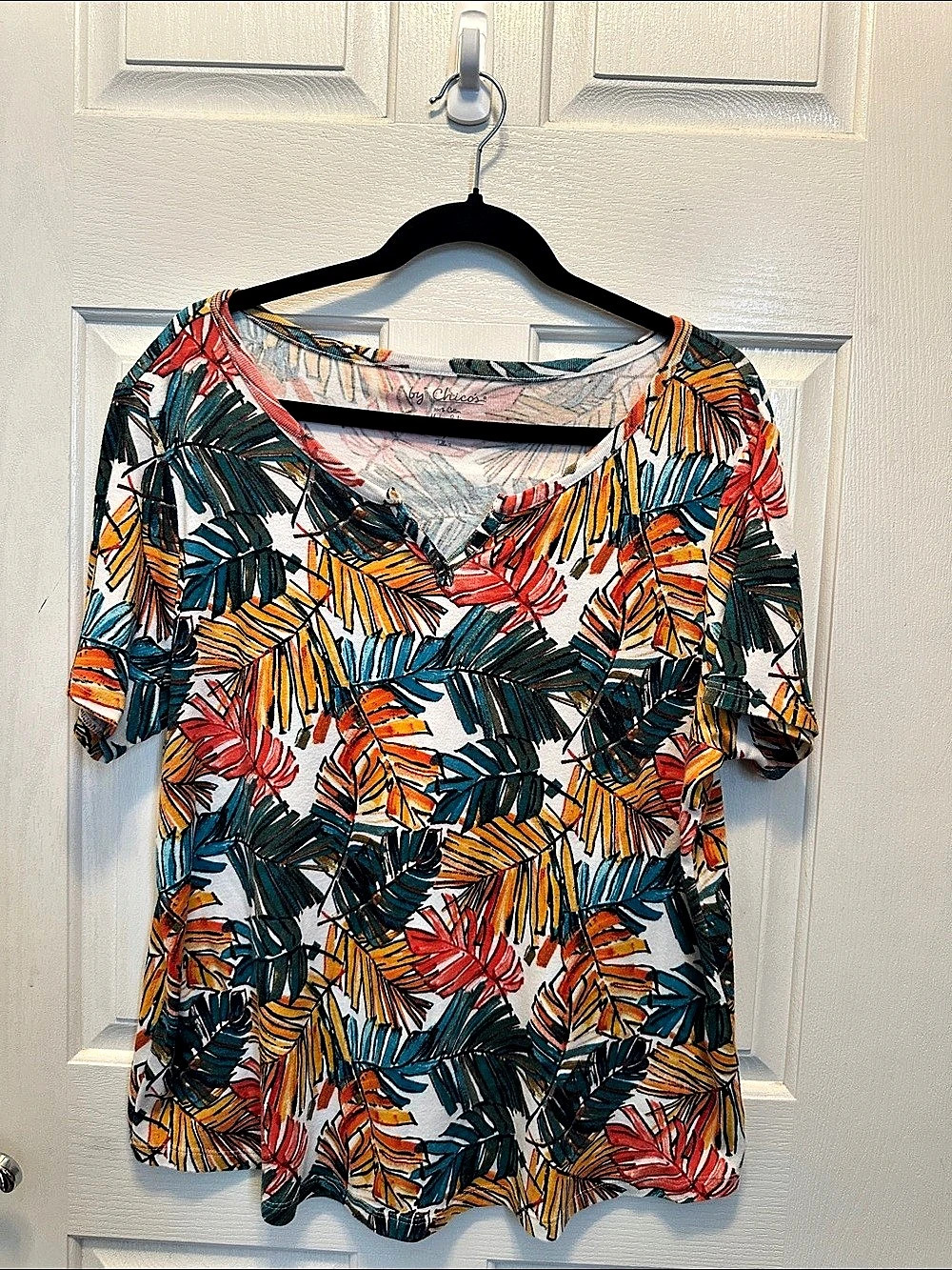 Chico's Women's 100% Cotton Multicolor Print Tee Resortwear Cruise Vacation Size